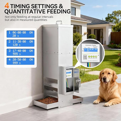 35L Automatic Dog Feeder for Two Large Dog or Cat Stainless Steel Pet Feeder with Timer,Feeding Schedule, Wall-Mountable, 2 Extra-Large Tray for Large Pet