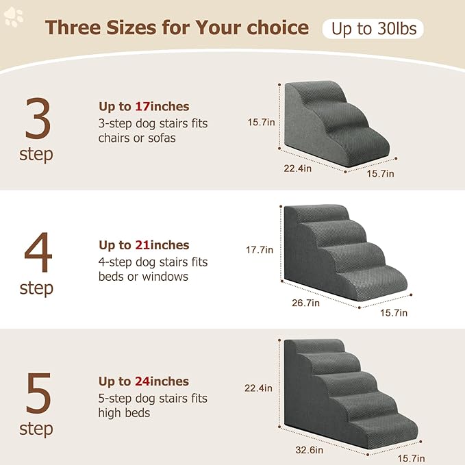 Dog Steps for Bed and Couch,4-Step Dog Stairs and Ramp for Small Dogs & Cats,Indoor Anti-Slip Pet Stairs for Old Cats and Puppy,Grey