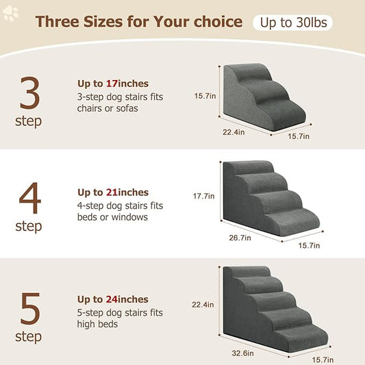 Dog Steps for Bed and Couch,4-Step Dog Stairs and Ramp for Small Dogs & Cats,Indoor Anti-Slip Pet Stairs for Old Cats and Puppy,Grey