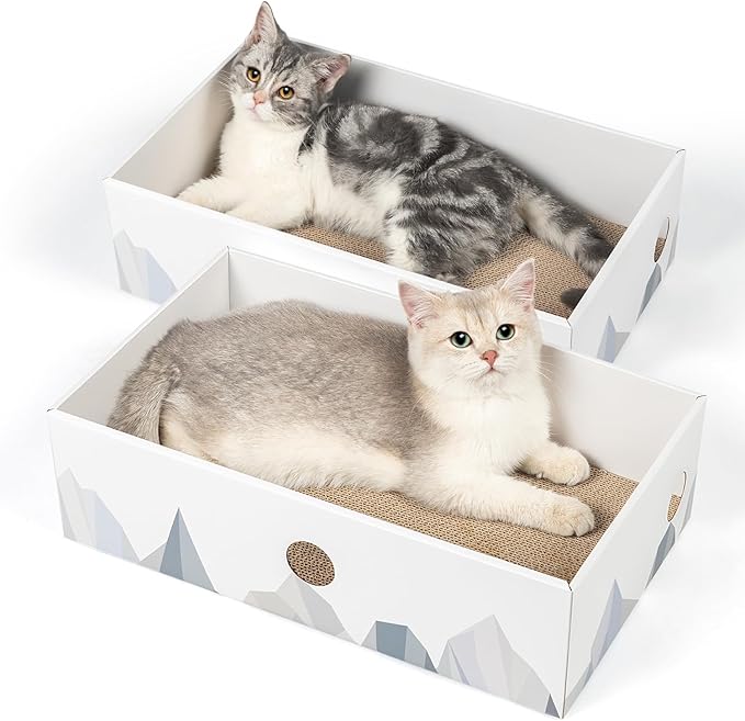 Cat Scratcher Box with 3-Layer Corrugated Pad, Heavy-Duty Double-Sided Cardboard Scratching Board & Bed, Checkered Design, for Cats, Large 2-Pack