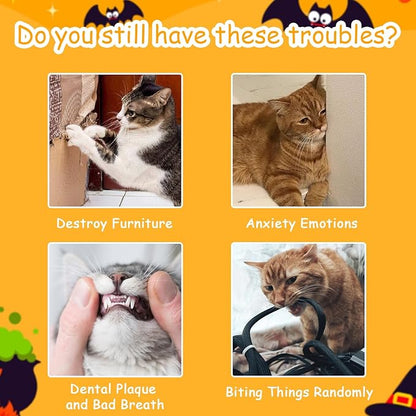 Halloween Cat Toys 4 PCS,Pumpkin Feather Cat Toys,Funny Spooky Kitten Interactive Plush Chew Toys for Halloween Thanksgiving Christmas Party Cat Teeth Cleaning Accessories