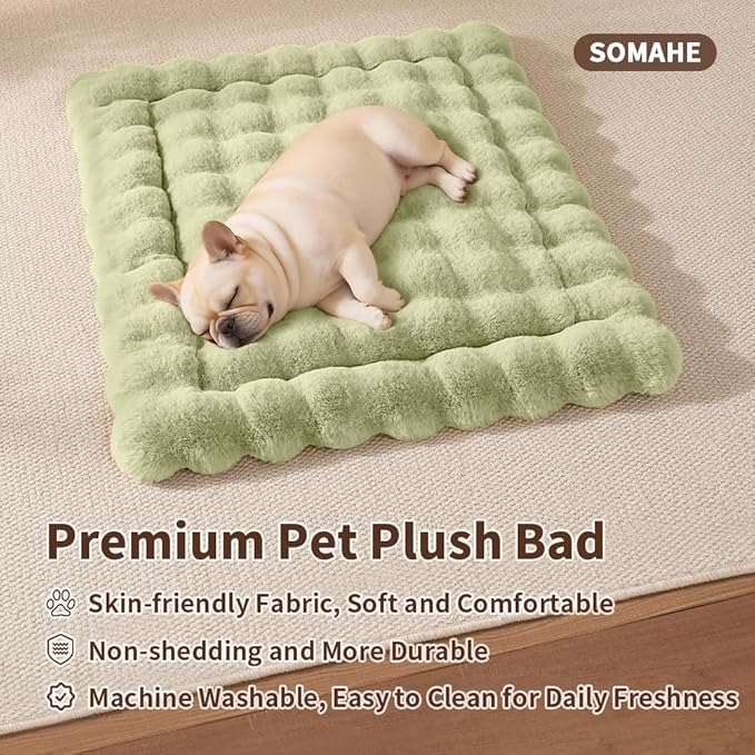 Cat & Dog Bed Mat, Soft Plush Faux Fur Kneading Pet Bed for 2 Cats or Small Dogs, Machine Washable Cat Sleeping Pad, Non-Slip Fluffy Pet Rug for Indoor Cats Kittens & Small Dogs, 27x20 In Green