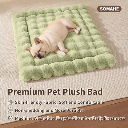 Cat & Dog Bed Mat, Soft Plush Faux Fur Kneading Pet Bed for 2 Cats or Small Dogs, Machine Washable Cat Sleeping Pad, Non-Slip Fluffy Pet Rug for Indoor Cats Kittens & Small Dogs, 27x20 In Green