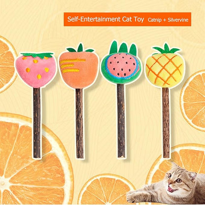 Cat Chew Toys 4 Pack, Silvervine Sticks and Organic Catnip Toys for Indoor Cats, Kitten Teething Chew Stick Toys, Dental Chew Toys for Cats, Interactive Cat Kicker Toys for Kittens and Adults