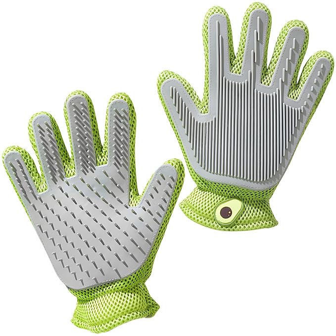2 in 1 Pet Grooming Gloves - Cat and Dog Glove Brush, High Efficiency Pet Hair Removal Massage Glove, Clean Hair on Both Sides (Green /1 Piece)