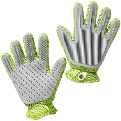 2 in 1 Pet Grooming Gloves - Cat and Dog Glove Brush, High Efficiency Pet Hair Removal Massage Glove, Clean Hair on Both Sides (Green /1 Piece)