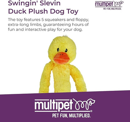 Multipet Swingin' Slevin Duck Dog Plush Toy - Squeaky Dog Toy for All Dogs - Extra Soft Plush - Stuffed Animal for Cuddling & Playing - Cute Dog Pet Toy (27”, Yellow, 5 Squeakers)