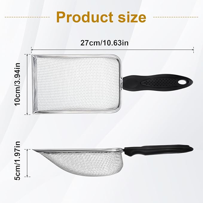 Stainless Steel Mesh Litter Shovel, Fine Mesh Metal Reptile Litter Cleaner Scooper, Black Non-Slip Handle Sifter for Lizard Substrate Reptile Terrarium Sand Waste