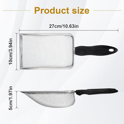 Stainless Steel Mesh Litter Shovel, Fine Mesh Metal Reptile Litter Cleaner Scooper, Black Non-Slip Handle Sifter for Lizard Substrate Reptile Terrarium Sand Waste