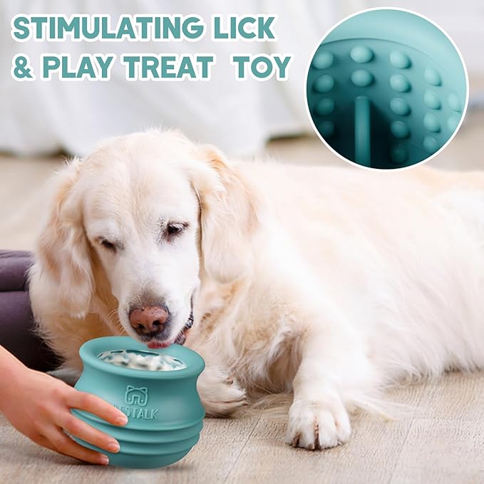 Dog Enrichment Treat Toy, Long-Lasting Wobbly Interactive Freeze Lick Toys for Dogs, Stuffable Puzzle Feeder Toy for Boredom, Silicone Treat Dispensing Chew Toy (Teal Blue,L)