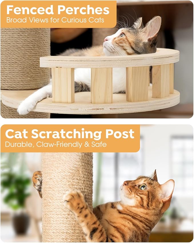Veehoo Floor to Ceiling Cat Tree Height(106-123 Inch) Adjustable, Sturdy Tall Cat Tree with 4.3" Thickened Scratching Posts, Floor to Ceiling Cat Tower for Indoor Cats