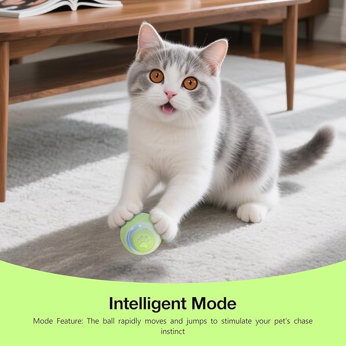 SEALON Electric Interactive Cat Toy Ball,Indoor Cat Play Ball, Suitable for Cats Over 6 Months for Exercise, Weight Loss, and Fun（Green）