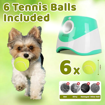 Automatic Ball Launcher for Dogs, Interactive Dog Ball Thrower with 6 PCS 1.96" ETPU Balls, 3 Adjustable Distance Settings (9.84-29.52FT), Indoor Outdoor Fetch Trainer Toy for Small & Medium Dogs
