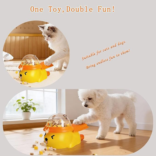 Interactive Dog and Cat Treat Dispenser - Slow Feeder Puzzle Toy for Mental Stimulation (Yellow and Orange)