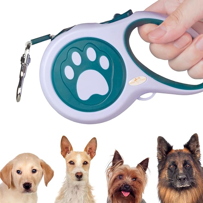 16 ft Heavy Duty Retractable Dog Leash, 360° Tangle Free Pet Walking Leash for Dogs with Anti-Slip Handle/Dispenser/Waste Bags, One-Hand Brake/Pause/Lock for Small/Medium Dog or Cat(5M, DarkGreen)