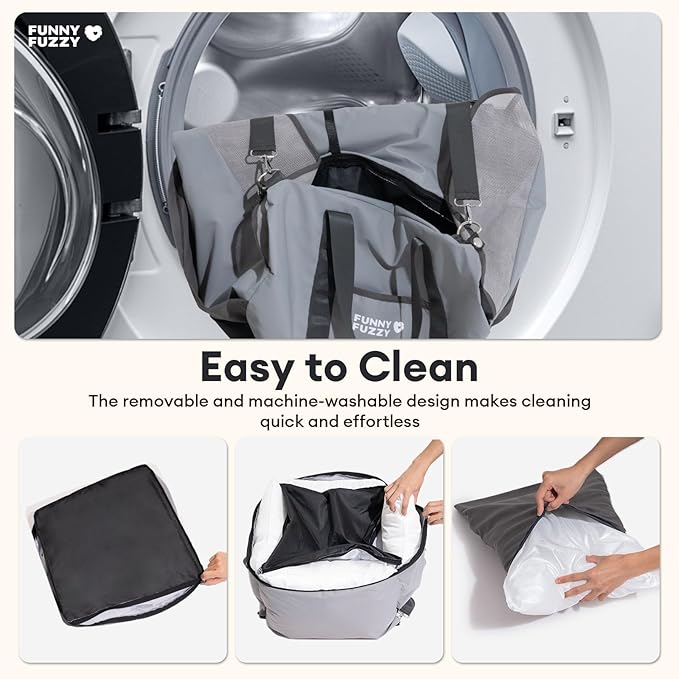 FUNNY FUZZY Waterproof Dog Car Seat for Small & Medium Dogs Up to 35lbs, Detachable & Washable Pet Booster Seat with Leash, Thick Cushion, Storage Pockets & Adjustable Straps (Grey)