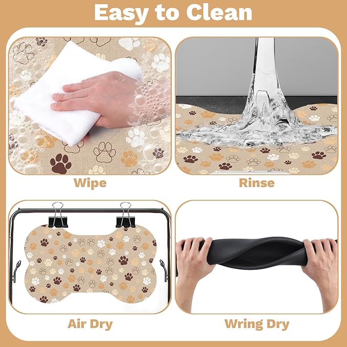 Pet Dog Cat Food Mat, Absorbent Bone Shaped Dog Bowl Mats for Food and Water, Non Slip Cute Dogs Cat Placemats Feeding Mat with Rubber for Floors Indoor Puppy Pet Accessories Supplies 17"x30" Khaki