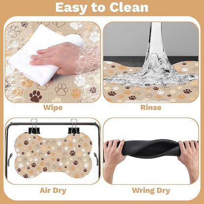 Pet Dog Cat Food Mat, Absorbent Bone Shaped Dog Bowl Mats for Food and Water, Non Slip Cute Dogs Cat Placemats Feeding Mat with Rubber for Floors Indoor Puppy Pet Accessories Supplies 17"x30" Khaki