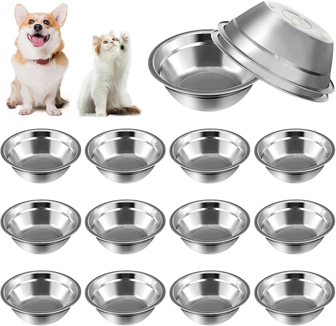 15 Pcs Stainless Steel Dog Bowls, Metal Cat Dog Water Food Bowl, Small Dogs Bowls, Pet Bowls, Puppy Dogs Dish, Pet Water Bowl for Small Cats Rabbits Puppy (15 fl oz)