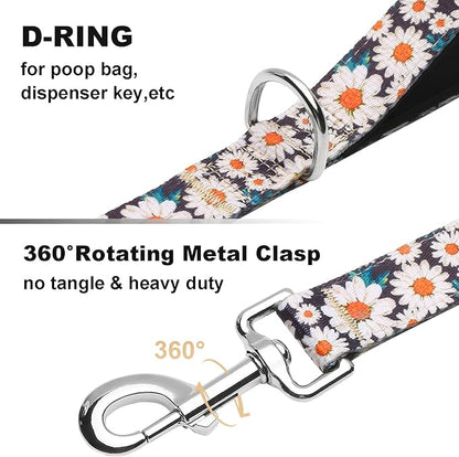 6ft Dog Leash with Two Padded Handles, Heavy Duty Strong Nylon Pet Leash with Soft Neoprene Handle for Small Medium Large Dogs, Daisy