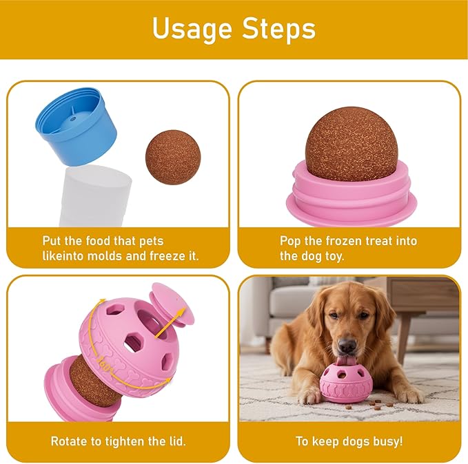 Frozen Treat Dispensing Dog Toys, Enrichment Licking & Puzzle Feeder, Sturdy Rubber Interactive Dog Toys, Dog Chew Toy for Happy, Cool Pups - Reduces Anxiety, Easy to Clean (Pink)