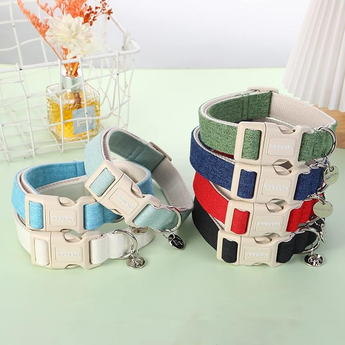 DOGWONG Cotton Hemp Dog Collar, Heavy-Duty Green Dog Collar Adjustable Soft Natural Fabric Pet Dog Collar Cute Wedding Puppy Necklace for Small Medium Large Dogs