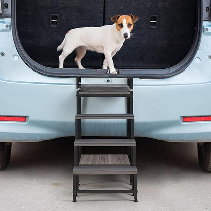 Pet Window Perch with Stairs, Grey Dog Window Perch with Stairs, 4 Steps Dog Bunk Beds with Stairs, Pet Stairs for High Beds with Cushion for Medium Small Sized Pets