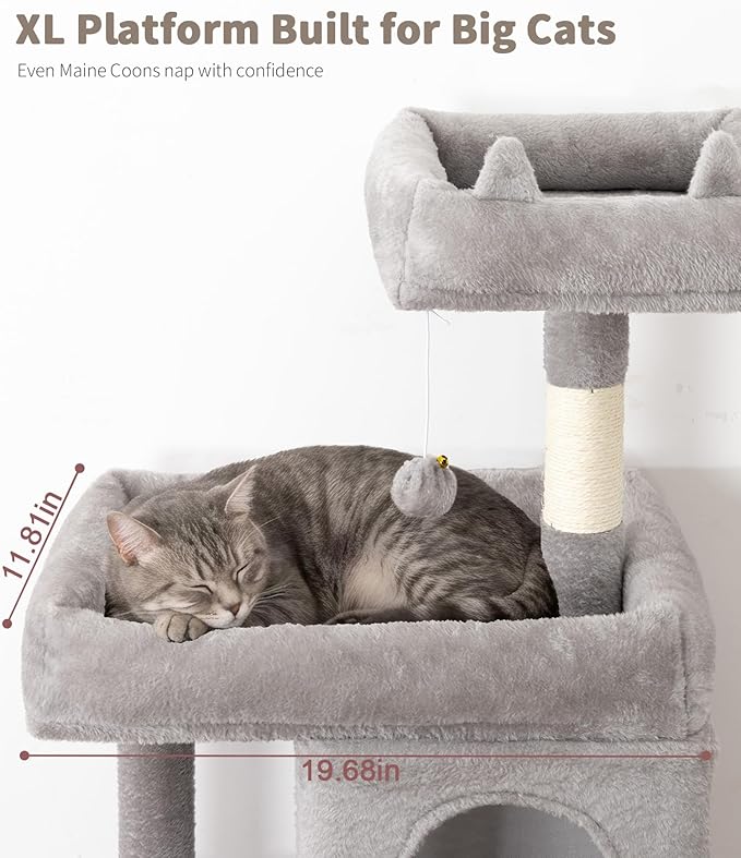 68 Inches Heavy Duty Cat Tree for Indoor Cat, Big Cat Tower with Sisal Scratching Posts and Top Perch, Large Platform for Adult Cats, PMT02GY, Grey