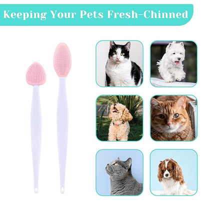 4Pcs Cat Acne Chin Treatment, Cat Acne Brush Set, Black Seed Exfoliating Brush, Dual Sided Silicone Cat Brush, for Cats Chin Acne and Blackhead Exfoliation