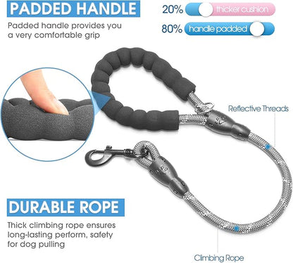 BAAPET 2/4/5/6 FT Dog Leash with Comfortable Padded Handle and Highly Reflective Threads for Small Medium and Large Dogs (2FT-1/2'', Grey)