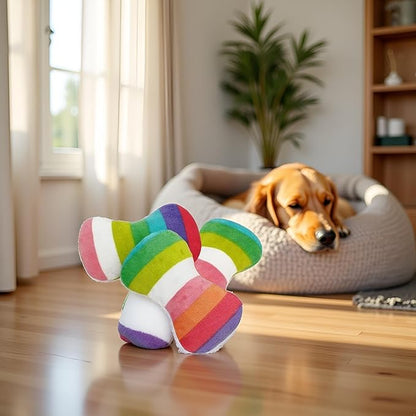2Pcs Colorful Dog Plush Vocal Toy Rainbow Dogs Bone-Shape Chewing Toy Pet Supplies for Pet Playing Use Adorable Quality and Practical Attractive and Professional Dog Chew Toys