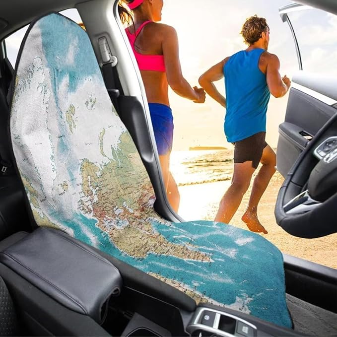 Coldinair World Map Towel Seat Covers for Cars,SUVs,Trucks,Waterproof Sweating Car Front Seat Protector Cover Universal Fit