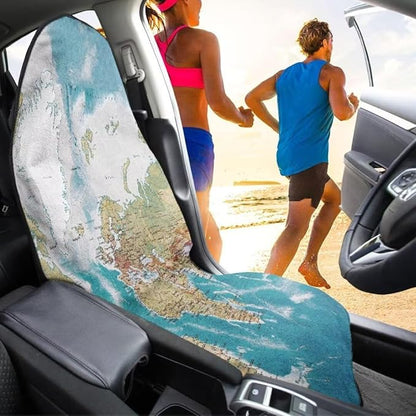 Coldinair World Map Towel Seat Covers for Cars,SUVs,Trucks,Waterproof Sweating Car Front Seat Protector Cover Universal Fit