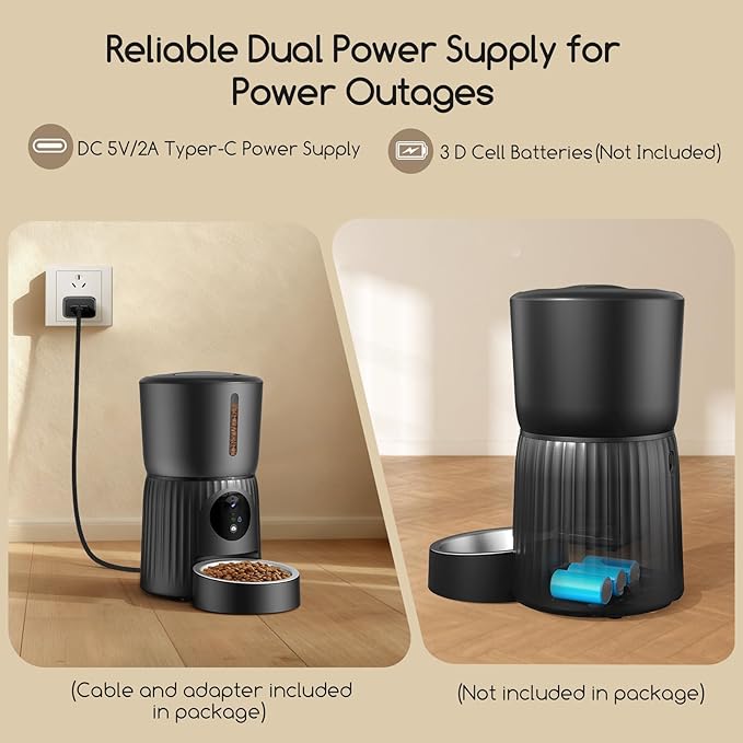 Faroro Automatic Cat Feeder with Camera, 1080P HD Video with Night Vision, 5G WiFi Automatic Dog Feeder with APP Control, 2-Way Audio, Blockage Sensor for Cats or Small Dogs, 4L (Black)