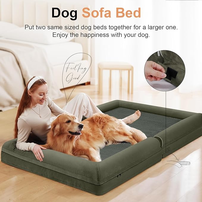 Large Dog Bed Orthopedic Washable: Beds Bolster XL Bed Large Big Dogs Memory Foam Couch Sofa Waterproof with Removable Cover - Dark Green