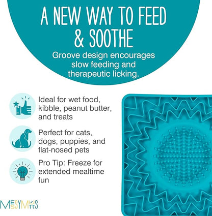 Messy Mutts Framed Silicone Therapeutic Licking Bowl Mat | 9.5" x 9.5" | Slow Feeder Mat for Boredom & Anxiety | Lick Pad for Dogs & Cats | Blue