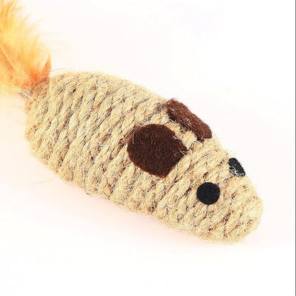 3 Pack Cat Mouse Toys with Feather Tail Rattling Noise Sound Natural Sisal Cat Toys Teeth Cleaning Dental Chew Toys Interactive Cat Mice Toy Mice Cat Toys for Indoor Cats Kittens Puppies