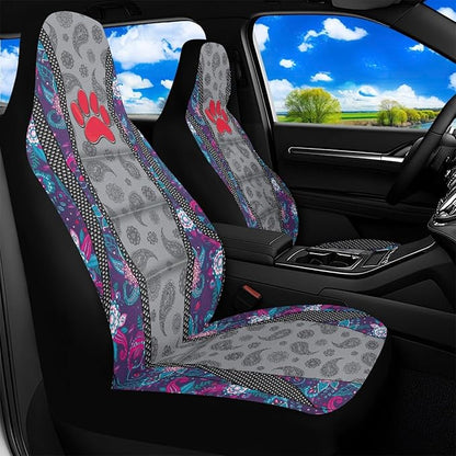 Red Paw Print Car Seat Covers Non-Slip Automobile Seat Covers Boho Flower Waterproof Front Seat Cushion Interior Auto Accessory Protection for Cars Truck Van, 2 Pcs Set