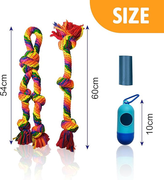 PetLike 2 Pack Dog Rope Aggressive Chewers Interactive Tug Toy Indestructible Dog Teething Clean Toys for Medium to Large Breed (Rainbow)