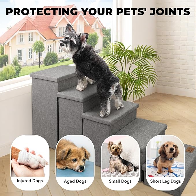 Dog Stairs for High Beds, Folding Pet Stairs Gift for Dogs Puppy with Storage for Bed Couch, Cat Dog Ramp Hold Up to 200 lbs (Gray, 5 Steps No Condo(49" D x 17" W x 26" H))