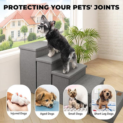 Dog Stairs for High Beds, Folding Pet Stairs Gift for Dogs Puppy with Storage for Bed Couch, Cat Dog Ramp Hold Up to 200 lbs (Gray, 5 Steps No Condo(49" D x 17" W x 26" H))