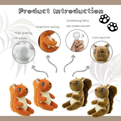 Hide and Seek Dog Toys Squeaky Sitting Squirrels Plush Toy with Crinkle Nut, Interactive Dog Toy to Keep Them Busy Pet Teeth Clean Chew Toys for Small & Medium Dogs
