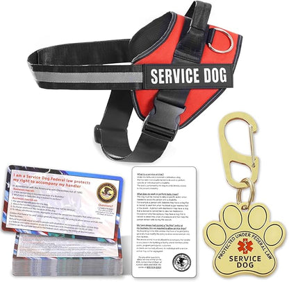 Service Dog Vest, ID Tag + 50 ADA Information Cards, Service Dog Harness in Sizes X Small to XX Large, Ruggedized Metal Tag, 2-Sided Service Animal Information Cards, ESA Accessory Set X-Large