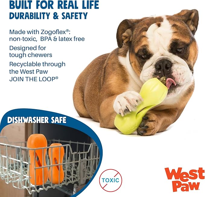 West Paw Qwizl Durable Zogoflex Dog Puzzle Toy for Mental Stimulation, and Enrichment - Treat Dispensing for Bully Sticks and Dental Sticks - Dishwasher Safe - Made in USA - Large - Ruby
