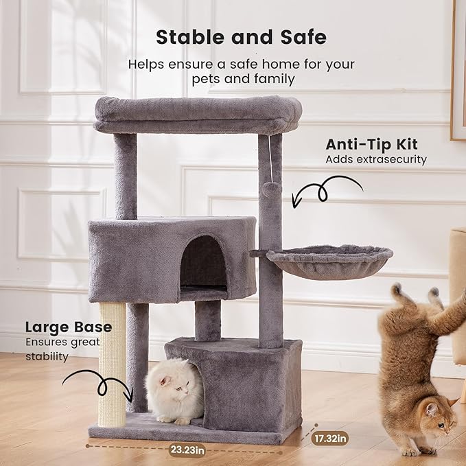 Gardner Pet 41" Cat Tree for Large Cats, Heavy Duty Cat Trees Towers with 3.2in Posts & Washable Top Perches & Replaceable Natural Sisal