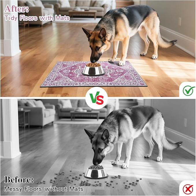 famibay Dog Food Mat, Absorbent Cat Dog Mats for Food and Water, No Stains Quick Dry Pet Cat Bowl Mats with Non Slip Backing, Boho Pet Feeding Mat for Floor Waterproof 16"x24"