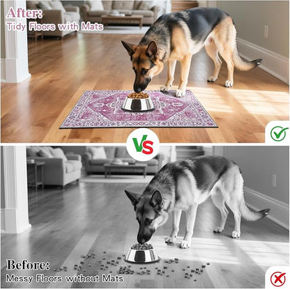famibay Dog Food Mat, Absorbent Cat Dog Mats for Food and Water, No Stains Quick Dry Pet Cat Bowl Mats with Non Slip Backing, Boho Pet Feeding Mat for Floor Waterproof 16"x24"