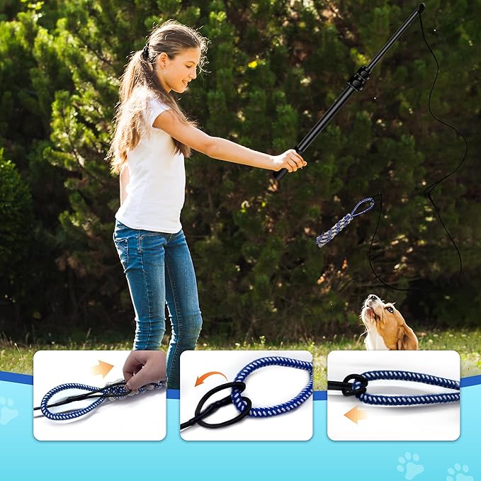 Flirt Pole for Dogs - Durable Dog Rope Toy for Small Medium Large Dogs - Interactive Dog Toys Chase and Tug of War - Lure Chewing Toy for Outdoor Exercise Training