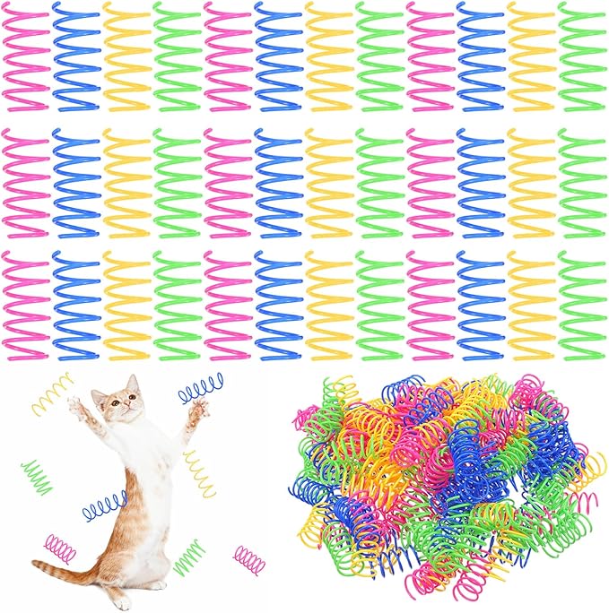 300 Pcs Cat Spring Toys, 4 Colors Plastic Spiral Interactive Coils for Indoor Cats, Swatting Biting Hunting Play for Kittens