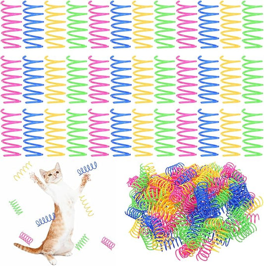 300 Pcs Cat Spring Toys, 4 Colors Plastic Spiral Interactive Coils for Indoor Cats, Swatting Biting Hunting Play for Kittens